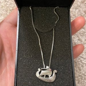 Silver ship necklace